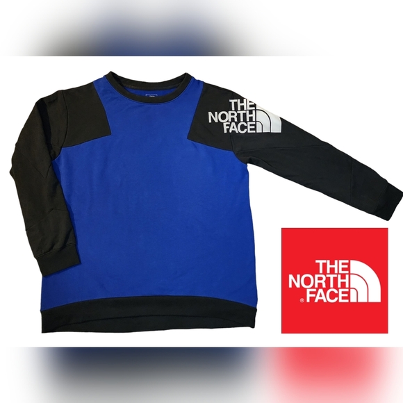 The North Face Tops - The North Face colorblock logo sweatshirt sodalite blue Lg women's